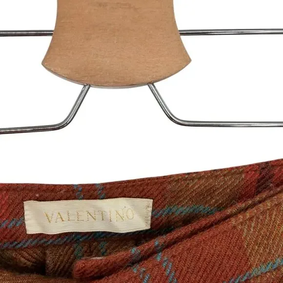 Valentino Plaid Wool Pants Red Brown Straight Leg Cuffed Trouser Womens 4 - Picture 7 of 15